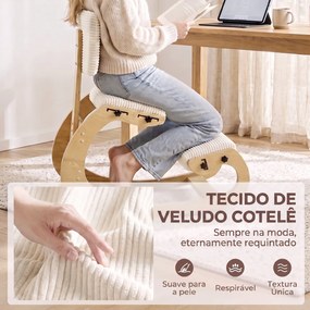 Cadeira de Joelhos Ergonómica com Encosto, Apoio para Joelhos e Bombazina Creme