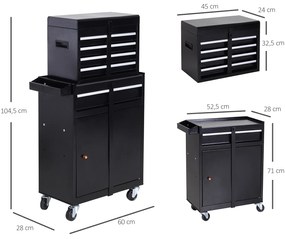 Carro de Ferramentas com Rodas Carro de Ferramentas Móvel com 5 Gavetas Armário de Armazenamento e Almofada Antiderrapante Carga 52kg para Garagem 60x28x104,5cm Preto
