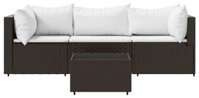 4 pcs conjunto lounge jardim c/ almofadões vime PE castanho