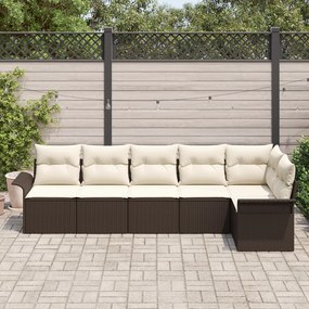 Conjunto de Sofá de 6 Peças para Jardim com Almofadas Castanho Vime Po