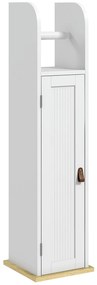 kleankin Coluna Casa de Banho Armário Auxiliar Casa de Banho Prateleiras Ajustáveis e Suporte para Papel Higiénico 20x20x80 cm Branco | Aosom Portugal
