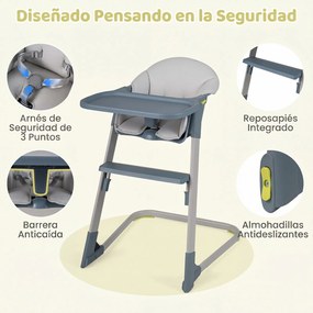 Cadeira de Refeição Infantil, 66 x 55 x 90 cm, Bandeja Regulável, Cinzento-claro