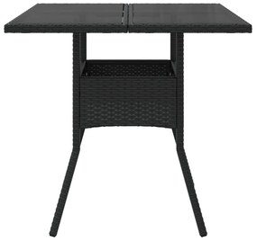 Mesa de jardim com tampo de vidro 80x80x75 cm vime PE preto
