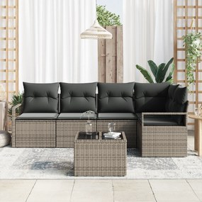 Conjunto de Sofá de Jardim de 5 Peças com Almofadas Preto Rattan Poly,