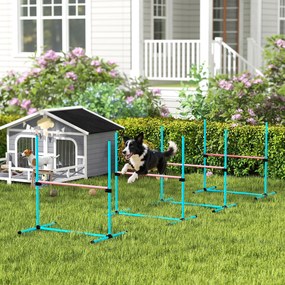 Conjunto de 4 Obstáculos de Agilidade para Cães, 99 x 65 x 94 cm, Altura Regulável, Azul-claro