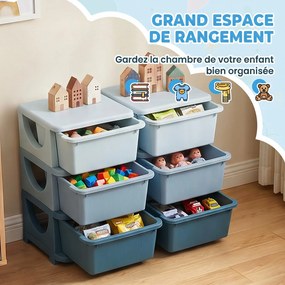 Organizador de Brinquedos Infantil, 75 x 37 x 56,5 cm, 3 Níveis e 6 Gavetas, Azul