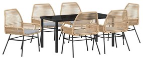 Conjunto de jantar de jardim com 7 peças e almofadas marrons de rattan