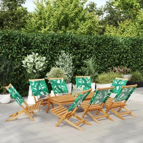 vidaXL Cadeiras de jardim dobráveis 8 pcs tecido/madeira maciça verde