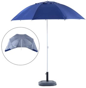 Outsunny Chapéu de Sol de Praia com Painéis Laterais Tipo Tenda Chapéu de Sol para Praia com Proteção UV50 Φ210x222cm Azul