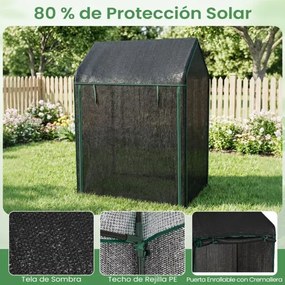 Mini estufa 129 x 80 x 173 cm com cobertura em PVC, rede de sombreamento preta, porta, janelas e estacas Transparente