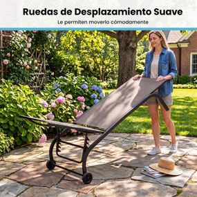 Conjunto de 2 Peças, Espreguiçadeira de Exterior e Mesa Auxiliar, 188-164 x 69 x 36-101 cm, Encosto Regulável em 5 Níveis, Castanho
