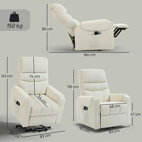 Poltrona Levanta Pessoas com Reclinação Elétrica em até 135° e com 8 Zonas de Massagem 83x92x110 cm Bege