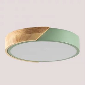 Plafon De Teto Led Redondo Em Ferro Jan Celadón - Madera Natural & Ø30 Cm - Sklum