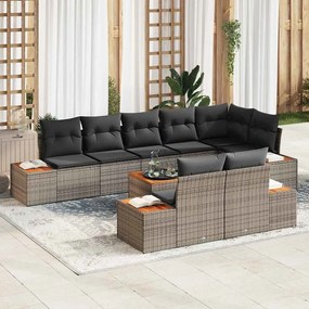 vidaXL Conjunto de Sofás de Jardim com 9 peças e almofadas cinza em polirattan e acácia.