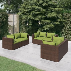 vidaXL 6 pcs conjunto lounge jardim c/ almofadões vime PE castanho