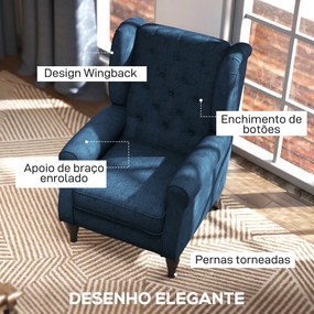 Poltrona de Sala de Estar Poltrona Moderna para Dormitório com Pés de Madeira Poltrona Individual 74x86x102 cm Azul