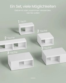 Conjunto de 3 mesas de centro com espaço de arrumação brancas