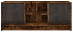 Móvel de TV c/ portas de vidro 102x37x42 cm carvalho fumado