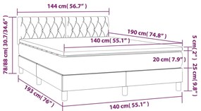 Cama box spring c/ colchão/LED 140x190cm tecido castanho-escuro