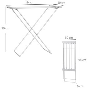 Estendal Elétrico Dobrável 120W Estendal Elétrico de Roupa com Estrutura de Liga de Alumínio 94x50x90cm Prata
