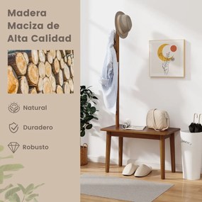 Cabide entrada com Mesa de apoio 2 em 1 de madeira maciça para quarto com sapateira e 3 cabides para casacos 76 x 43 x 168 cm Castanho