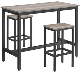 Conjunto de mesa de bar VASAGLE, mesa de bar com 2 bancos de bar, conjunto de mesa de bar e bancos para café da manhã, balcão de cozinha com cadeiras de bar, para cozinha, sala de estar, sala de festas, industrial, cinza e preto LBT015B02