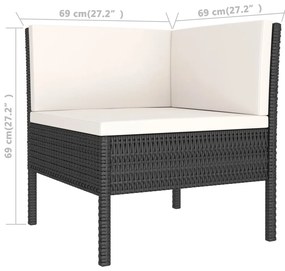 3 pcs conjunto lounge para jardim c/ almofadões vime PE preto