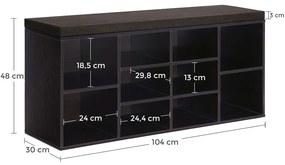 Banco sapateira 10 compartimentos com estofo 30 x 104 x 48 cm castanho