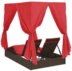 Cama Loungue Dupla Castanho Largo Rattan e Poliéster