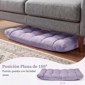 Cadeira de Chão Dobrável, 104 x 53 x 15 cm, Encosto Ajustável em 14 Posições, Roxo-claro