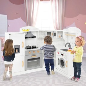 Cozinha de Brincar para crianças a partir dos 3 anos com som, luzes, exaustor, frigorífico, micro-ondas, forno, lava-louças, máquina de lavar e acessó
