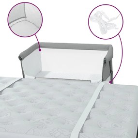 Cama de bebé com colchão tecido de linho cinzento-claro