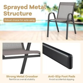 Conjunto de 2 cadeiras de jantar de jardim empilháveis Estrutura resistente ao tecido respirável Pátio exterior Praia 55 x 67 x 83 cm Cinzento