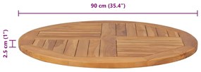 Tampo de mesa redondo 2,5 cm 90 cm madeira de teca maciça