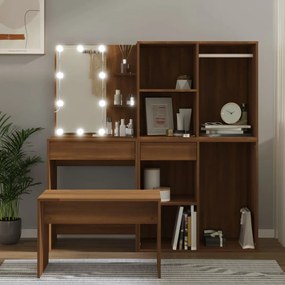 Conjunto toucador com LEDs madeira processada carvalho castanho