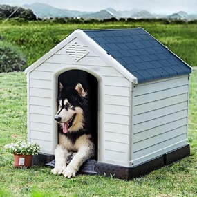 Casota para cão impermeável e ventilada com válvulas de ar e piso elevado para cães médios 70 x 65 x 71,5 cm  Branco e Azul