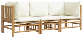 3 pcs conjunto lounge de jardim bambu c/ almofadões branco nata