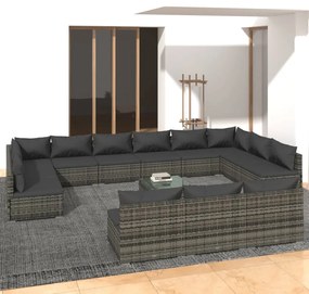 vidaXL 14 pcs conjunto lounge de jardim c/ almofadões vime PE cinzento