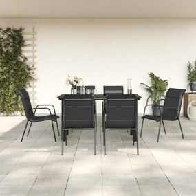 7 pcs conjunto de jantar para jardim aço e textilene preto