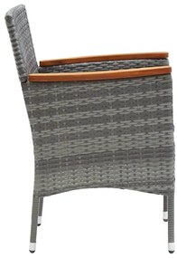 5 pcs conjunto jantar p/ jardim c/ almofadões vime PE cinzento