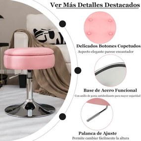 Banco Toucador Giratório com Arrumação Cadeira de Maquilhagem em Couro PU Tampa Ajustável em Altura Tampa Dobrável para Sala de Estar Quarto Rosa