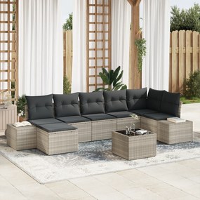 vidaXL Conjunto de Sofá de Jardim de 8 Peças com Almofadas Cinzento Vime