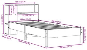 Cama c/ estante sem colchão 100x200cm pinho maciço castanho-mel