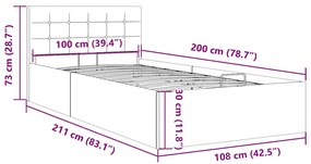 Cama hidráulica c/ arrumação 100x200cm tecido cinza-acastanhado