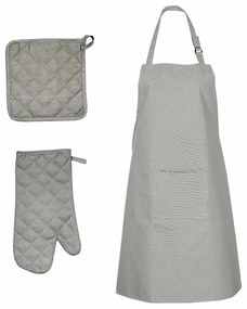 Conj. panos de cozinha c/ luvas e pegas 15 pcs algodão cinzento