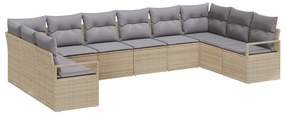 Conjunto de Sofá de Jardim de 10 Peças com Almofadas Beges em Rattan S