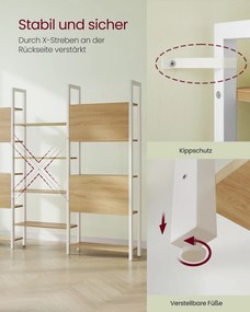 Estante com 14 prateleiras e estrutura metálica 24 x 128 x 166 cm em tom de carvalho dourado e branco