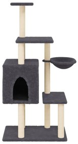 Árvore p/ gatos c/ postes arranhadores sisal 131cm cinza-escuro