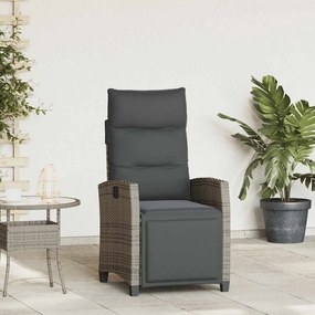 vidaXL Cadeira de jardim reclinável com mesa de apoio vime PE cinzento