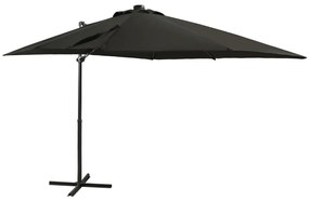 Guarda-sol jardim cantilever c/ poste e luzes LED 250 cm preto